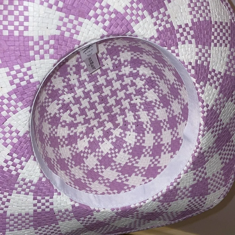 Janie and Jack Lavender Gingham Straw Sun Hat size 4-5 years